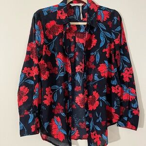 ZARA shirt: black with red and blue florals (preloved)
